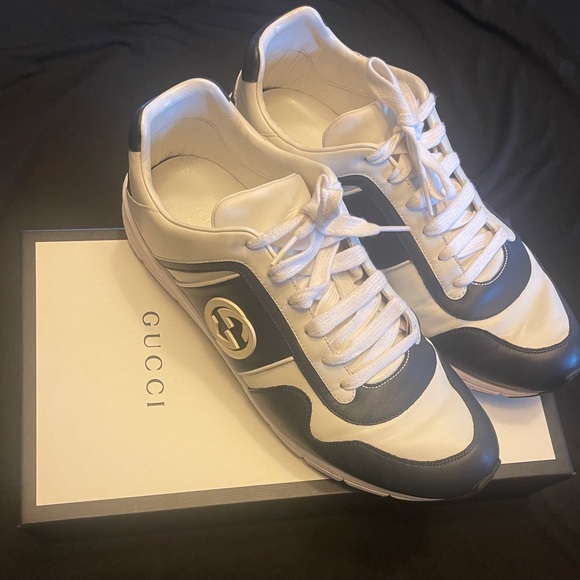 Gucci Men's White and Dark Blue Sneakers